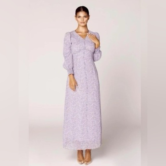Veiled Dresses & Skirts - Veiled Collection Pastel Purple Lavender Floral Button Front Women's Maxi Dress